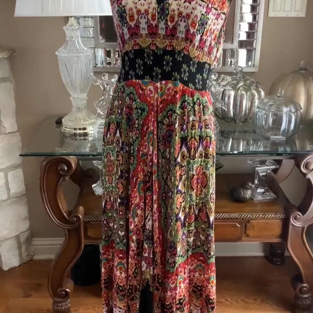 Bila Multicolor Floral Boho Maxi Dress - Black Trim - Picture 3 of 11